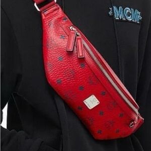 MCM Scarlet Belt Bag with Navy Details
